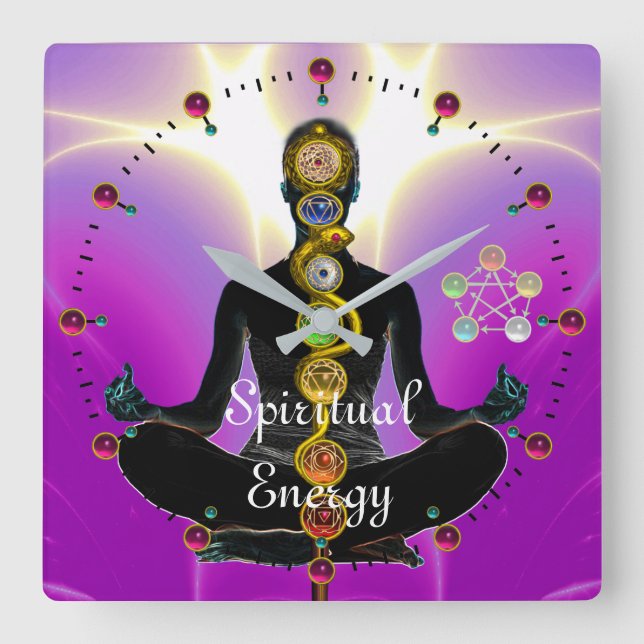 Horloge Carrée RODE D'ASCLEPIUS 7 CHAKRAS, YOGA LOTUS POSE rose (Recto)