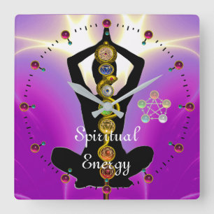 Horloge Carrée RODE D'ASCLEPIUS 7 CHAKRAS, YOGA LOTUS POSE rose