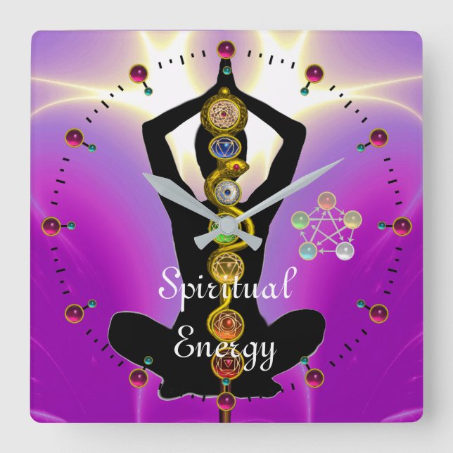 Horloge Carrée RODE D'ASCLEPIUS 7 CHAKRAS, YOGA LOTUS POSE rose (Recto)