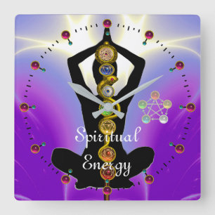 Horloge Carrée RODE D'ASCLEPIUS 7 CHAKRAS, YOGA LOTUS POSE violet