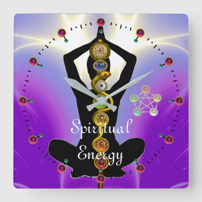 Horloge Carrée RODE D'ASCLEPIUS 7 CHAKRAS, YOGA LOTUS POSE violet (Recto)