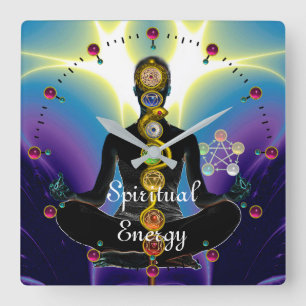Horloge Carrée RODE D'ASCLEPIUS 7 CHAKRAS, YOGA LOTUS POSE violet