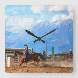 Horloge Carrée Rodéo féminine Barrel Racing Rustique Western