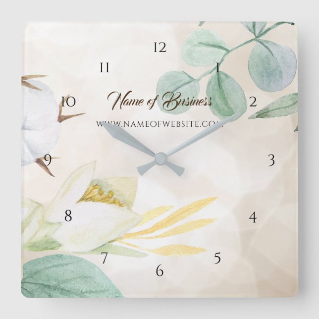Horloge Carrée Romantic Cream Floral Elegant Site web Boutique (Recto)