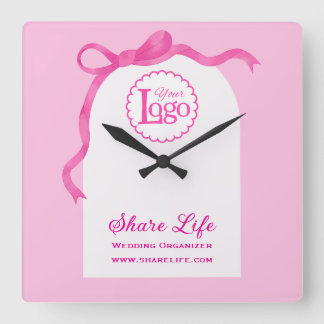 Horloge Carrée Romantic Pink Ribbon Wedding Organizer Business