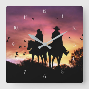 Horloge Carrée Romantique Cowboy et Cowgirl