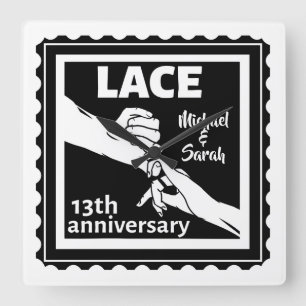 Horloge Carrée Romantique main main 13e anniversaire de mariage