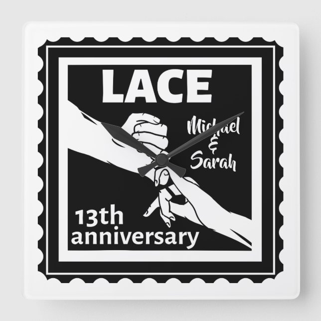 Horloge Carrée Romantique main main 13e anniversaire de mariage (Recto)