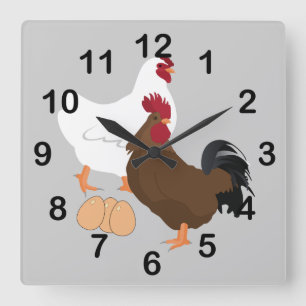Horloge Carrée Rooster Chicken Eggs Square Wall Clock