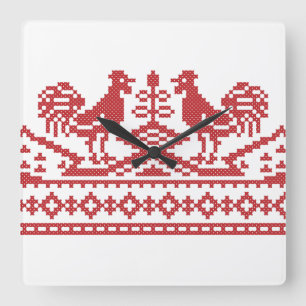 Horloge Carrée Rooster cross-stitch