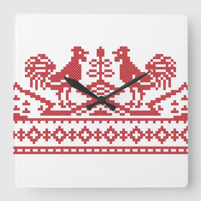 Horloge Carrée Rooster cross-stitch (Recto)