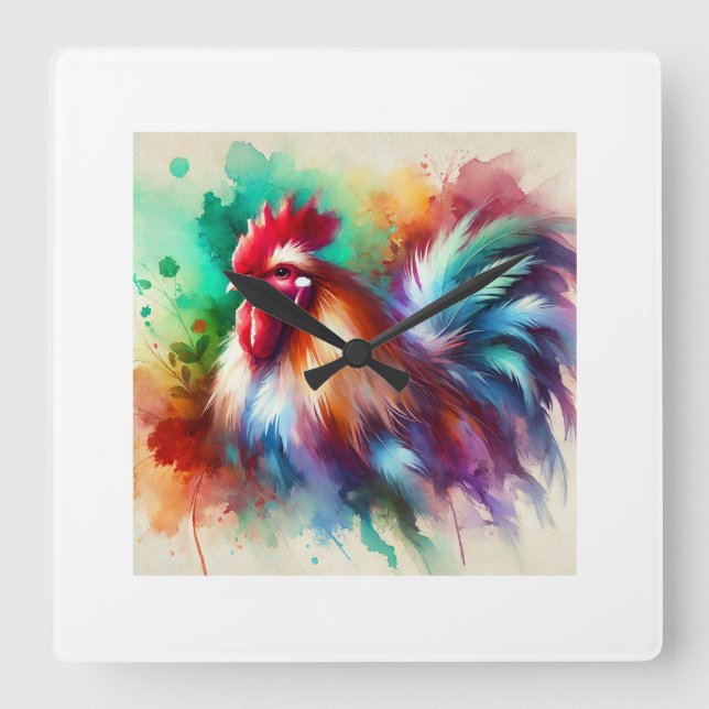 Horloge Carrée Rooster in Watercolor Art 170724AREF138 - Watercol (Recto)