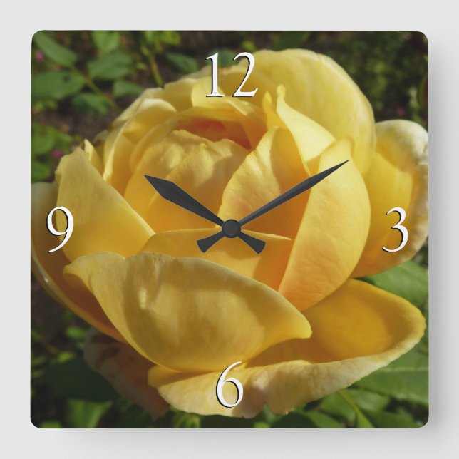 Horloge Carrée Rose anglaise jaune (Recto)