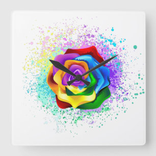 Horloge Carrée Rose arc-en-ciel coloré