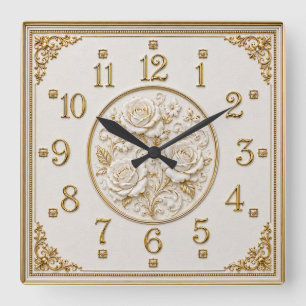 Horloge Carrée Rose Art Déco en or