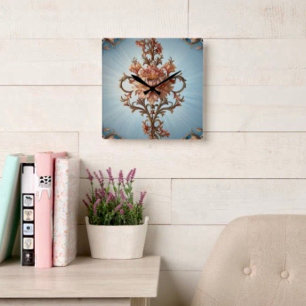 Horloge Carrée Rose Baroque