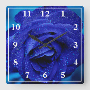 Horloge Carrée Rose bleu avec gouttes de ragoût