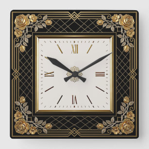 Horloge Carrée Rose élégante Art Déco