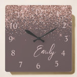 Horloge Carrée Rose en terre cuite or bleu Parties scintillant ro<br><div class="desc">Terracotta et Rose Gold - Blush Pink Sparkle Parties scintillant Script Monogramme Nom Horloge. Cela rend le cadeau parfait pour 16 ans,  mariage,  douche nuptiale,  anniversaire,  baby shower ou bachelorette pour quelqu'un qui aime le luxe glam et les styles chic.</div>