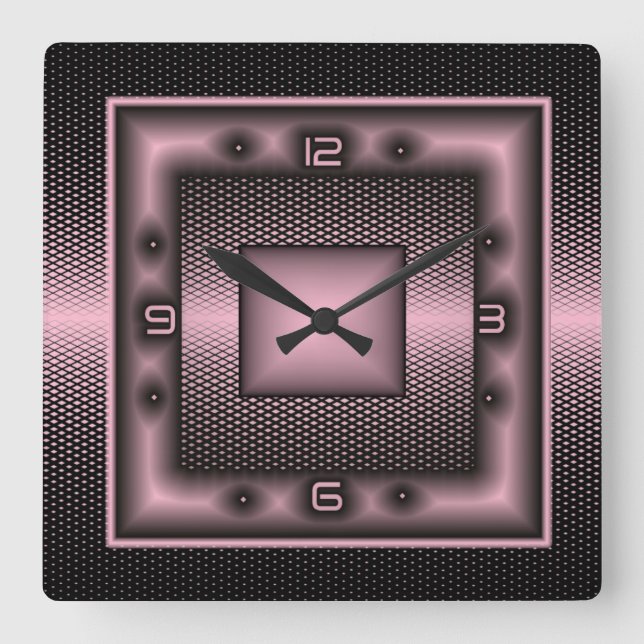 Horloge Carrée Rose et noir élégant (Recto)