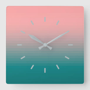Horloge Carrée Rose et Turquoise