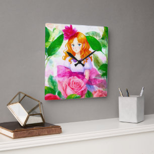 Horloge Carrée Rose fille