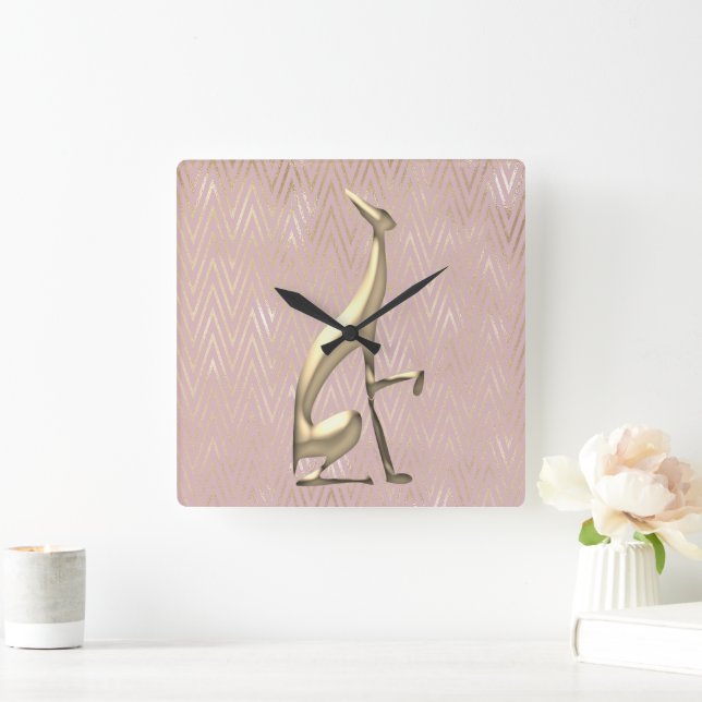 Horloge Carrée Rose Gold Art Deco Pink (Maison)