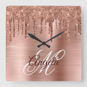 Horloge Carrée Rose Gold Brushed Foil Glitter