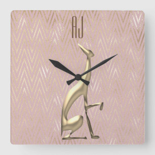 Horloge Carrée Rose Gold Pailleté Initiales de Chien Monogramme