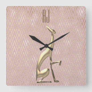 Horloge Carrée Rose Gold Pailleté Initiales de Chien Monogramme