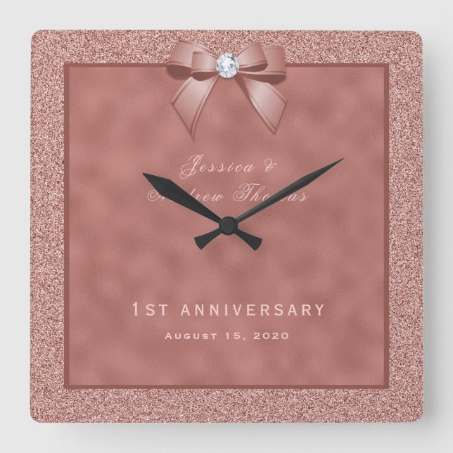 Horloge Carrée Rose Gold & Parties scintillant élégante 1er Maria (Recto)