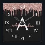 Horloge Carrée Rose Gold - Parties scintillant rose pâle Monogram<br><div class="desc">Rose Gold - Blush Pink and Black Sparkle Parties scintillant Monogramme Nom et horloge murale de luxe initial. Cela rend le cadeau parfait pour 16 ans, mariage, douche nuptiale, anniversaire, baby shower ou bachelorette pour quelqu'un qui aime le luxe glam et les styles chic.</div>
