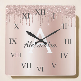 Horloge Carrée Rose Gold - Parties scintillant rose pâle Nom du m