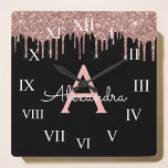 Horloge Carrée Rose Gold - Parties scintillant rose vif Monogramm<br><div class="desc">Rose Gold - Blush Pink and Black Sparkle Parties scintillant Monogramme Nom et cadran de luxe initial. Cela fait le cadeau sucré de 16 ans,  mariage,  douche nuptiale,  anniversaire,  baby shower ou bachelorette pour quelqu'un qui aime le luxe glamour et les styles chic.</div>