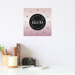 Horloge Carrée Rose Gold Pink Gradient Custom Logo Company Office<br><div class="desc">Décorez votre maison/bureau avec cette horloge murale cool,  avec logo et nom personnalisés. Ajoutez facilement le logo désiré en cliquant sur l'option "personnaliser".</div>