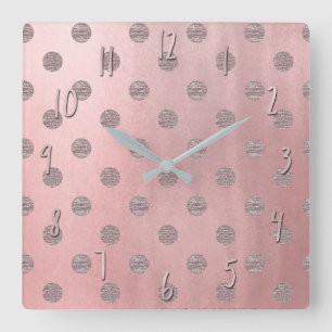 Horloge Carrée Rose Gold Rose Brillant Glamour Points Modernes Él