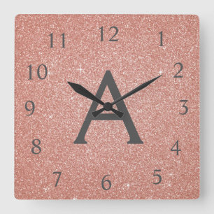 Horloge Carrée Rose Gold Sparkle Glitter Monogram