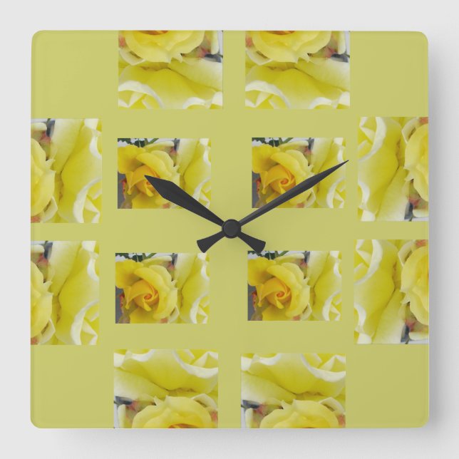 Horloge Carrée Rose jaune de l'horloge (Recto)