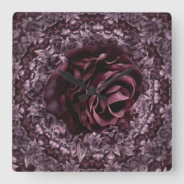 Horloge Carrée Rose Mandala (Recto)