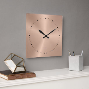 Horloge Carrée Rose métallique simple - Or en acier inoxydable