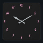 Horloge Carrée Rose Noir Classy Élégant Couleur Personnalisée Cut<br><div class="desc">Imprimé en noir et rose classe arrière - plan couleur personnalisée! Vous pouvez customiser comme vous le souhaitez !</div>
