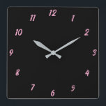 Horloge Carrée Rose Noir Classy Élégant Couleur Personnalisée Cut<br><div class="desc">Imprimé en noir et rose classe arrière - plan couleur personnalisée! Vous pouvez customiser comme vous le souhaitez !</div>