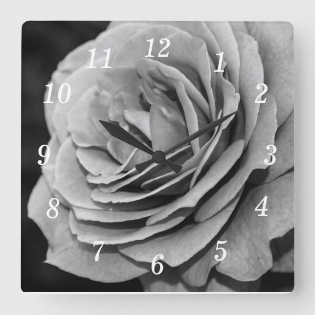 Horloge Carrée Rose noire et blanche (Recto)