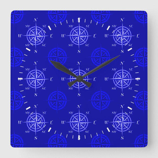 Horloge Carrée Rose Ocean Blue Compass (Recto)