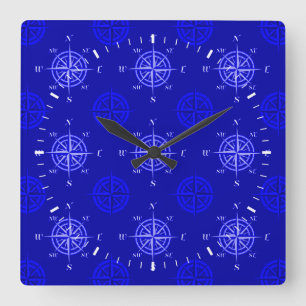 Horloge Carrée Rose Ocean Blue Compass