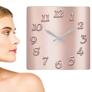 Horloge Carrée Rose Or métal arabe nombre Blush Girly