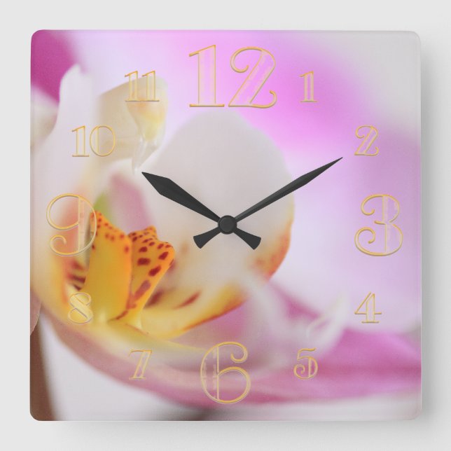 Horloge Carrée Rose Orchid Macro Wall Clock (Recto)