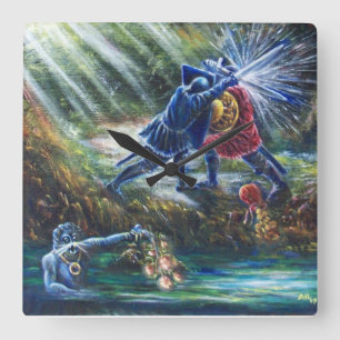 Horloge Carrée ROSE OUBLIÉ combattant les chevaliers, l'argent et