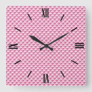 Horloge Carrée Rose pétale, aspect émail, grille cloutée