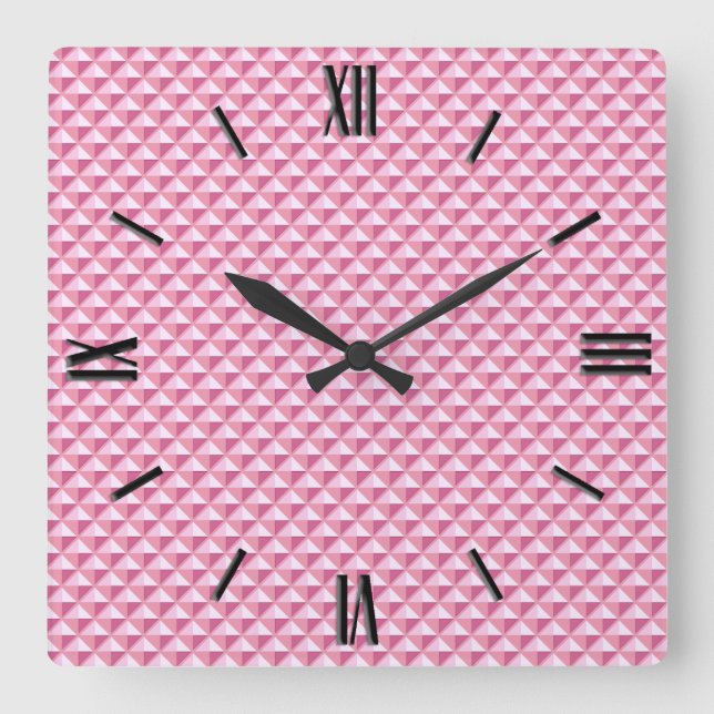 Horloge Carrée Rose pétale, aspect émail, grille cloutée (Recto)